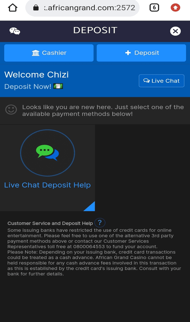 Deposit to African Grand