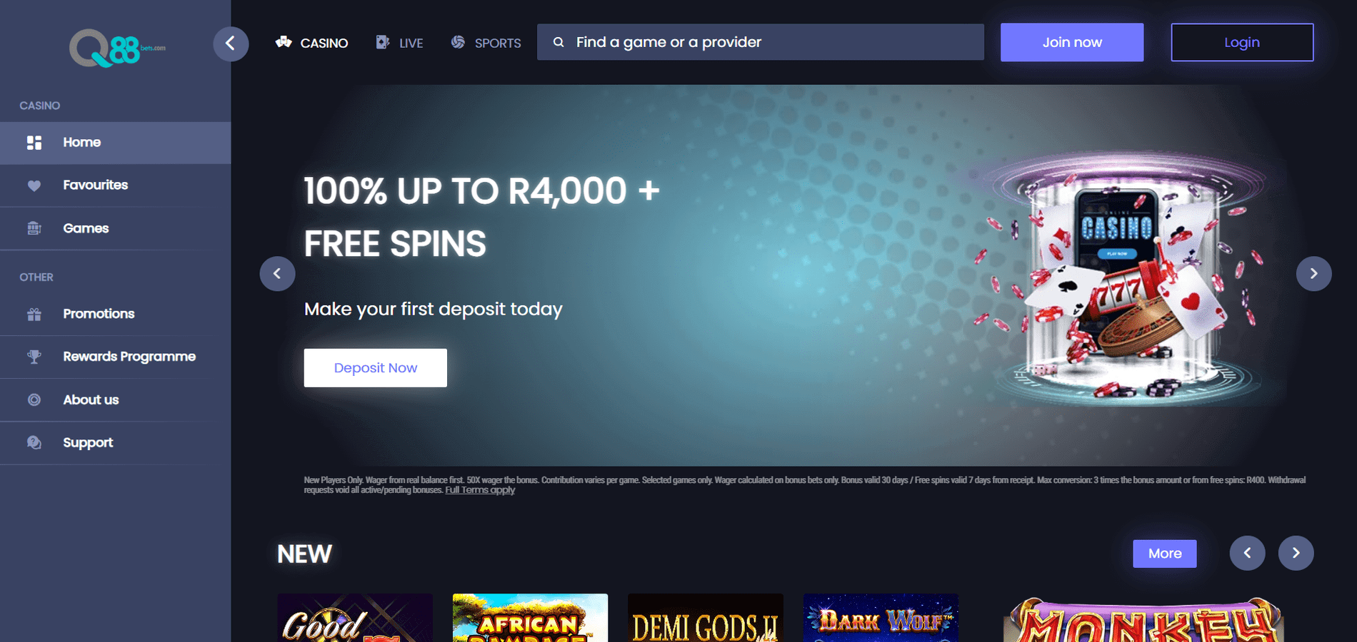 Q88Bets casino welcome bonus