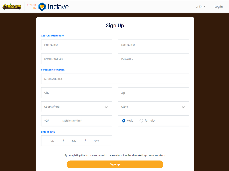 sign up for Slots Garden via Inclave